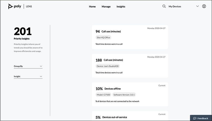 Poly Lens Priority Insight feed page