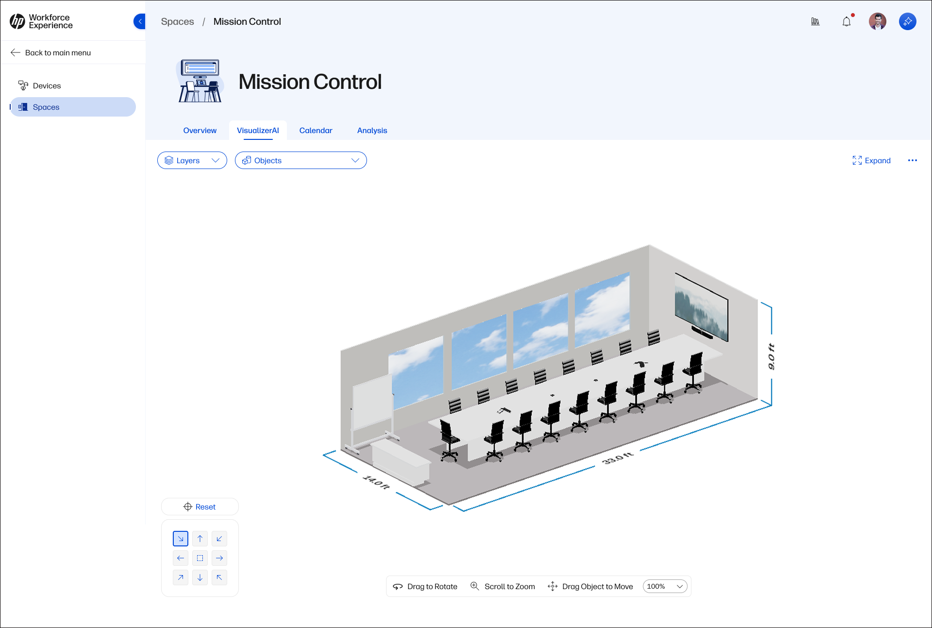 Generated model of a large conference room
