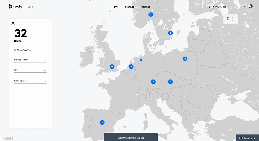 Poly Lens map view with geospatial filter