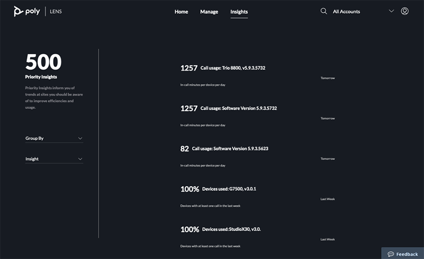 Poly Lens insights page