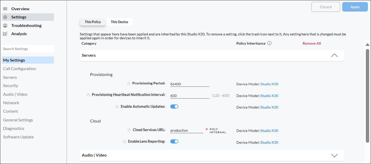 Device Setting of the My Settings page